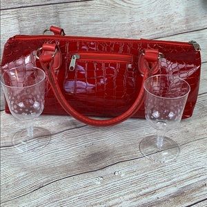 Insulated Wine Clutch Bag Red Croc Zipper closure